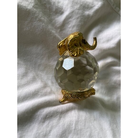 Vintage Gold & Crystal Elephant Figurine With Faceted Glass Body & Detailed Meta - Picture 11 of 13